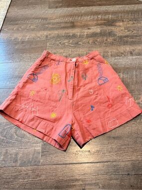 Samantha Pleet Embroidered High Waist Shorts Size 0 Whimsical Pink